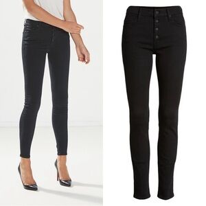 MOTHER • The Pixie skinny jeans in Not Guilty faded black button fly ankle